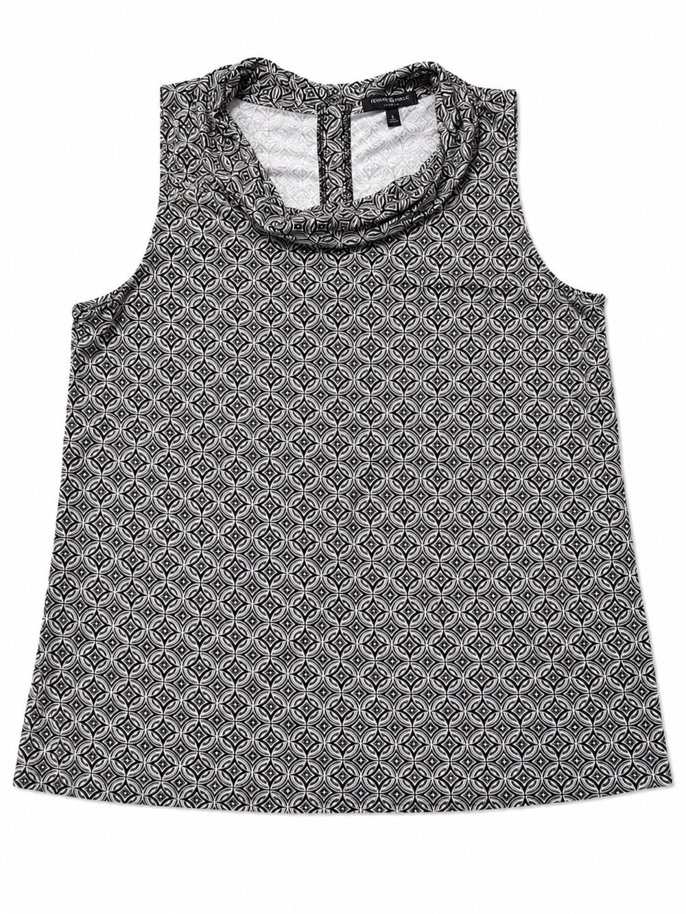Banana Republic Worthington Geo Print Sleeveless Cowl Neck Top Black & White XL